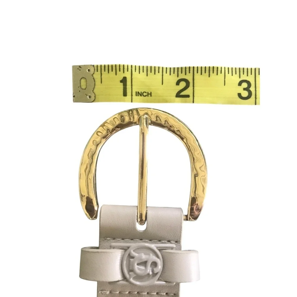 Steve Madden Beige Vegan Leather Belt Womens M Gold Buckle Classic Minimalist